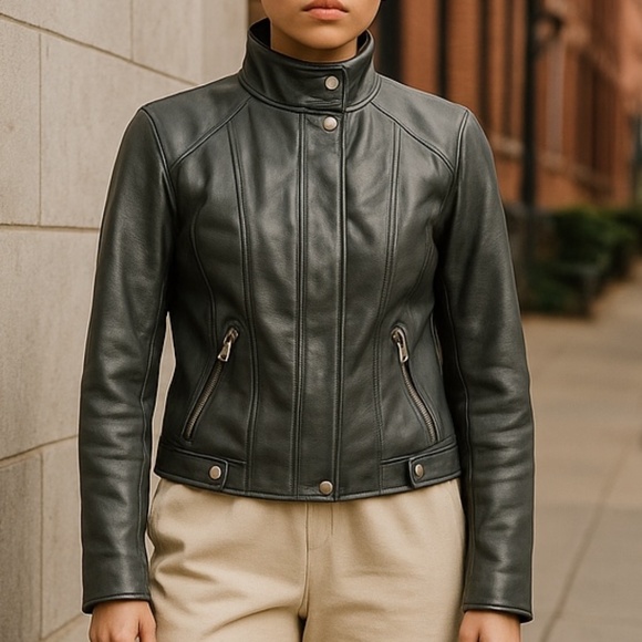 Calvin Klein Jackets & Blazers - Women’s Calvin Klein 100% Genuine Leather Motorcycle Jacket  XS Gray NEW flaws